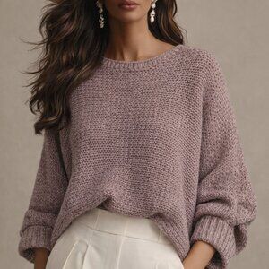 NWT Berretti Italy Luxury Mauve With Silver Threads Dolman Sleeve Knit Sweater